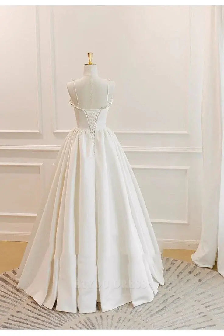 A Line Elegant Spaghetti Straps White formal dresses Bridesmaid Dresses evening gown Prom Dress