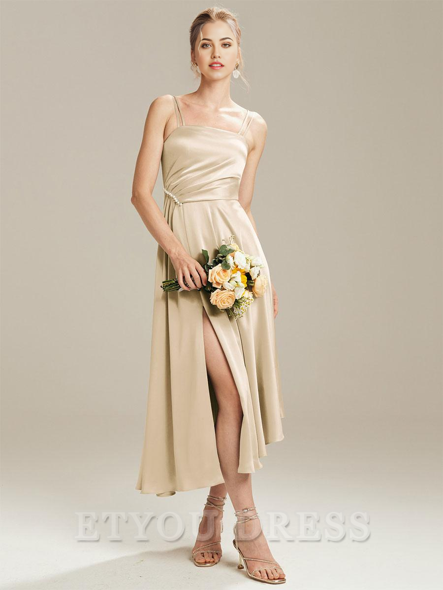 A-Line Tea-Length formal dresses evening gown Prom Dress With Side Slit
