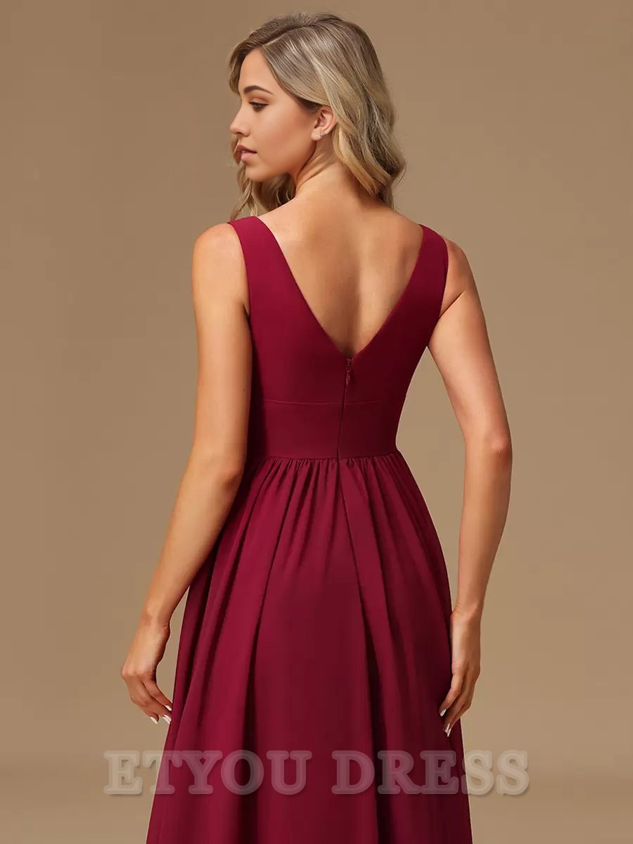 A-line V-Neck Floor-Length Zipper Chiffon formal dresses Bridesmaid Dresses evening gown Prom Dress