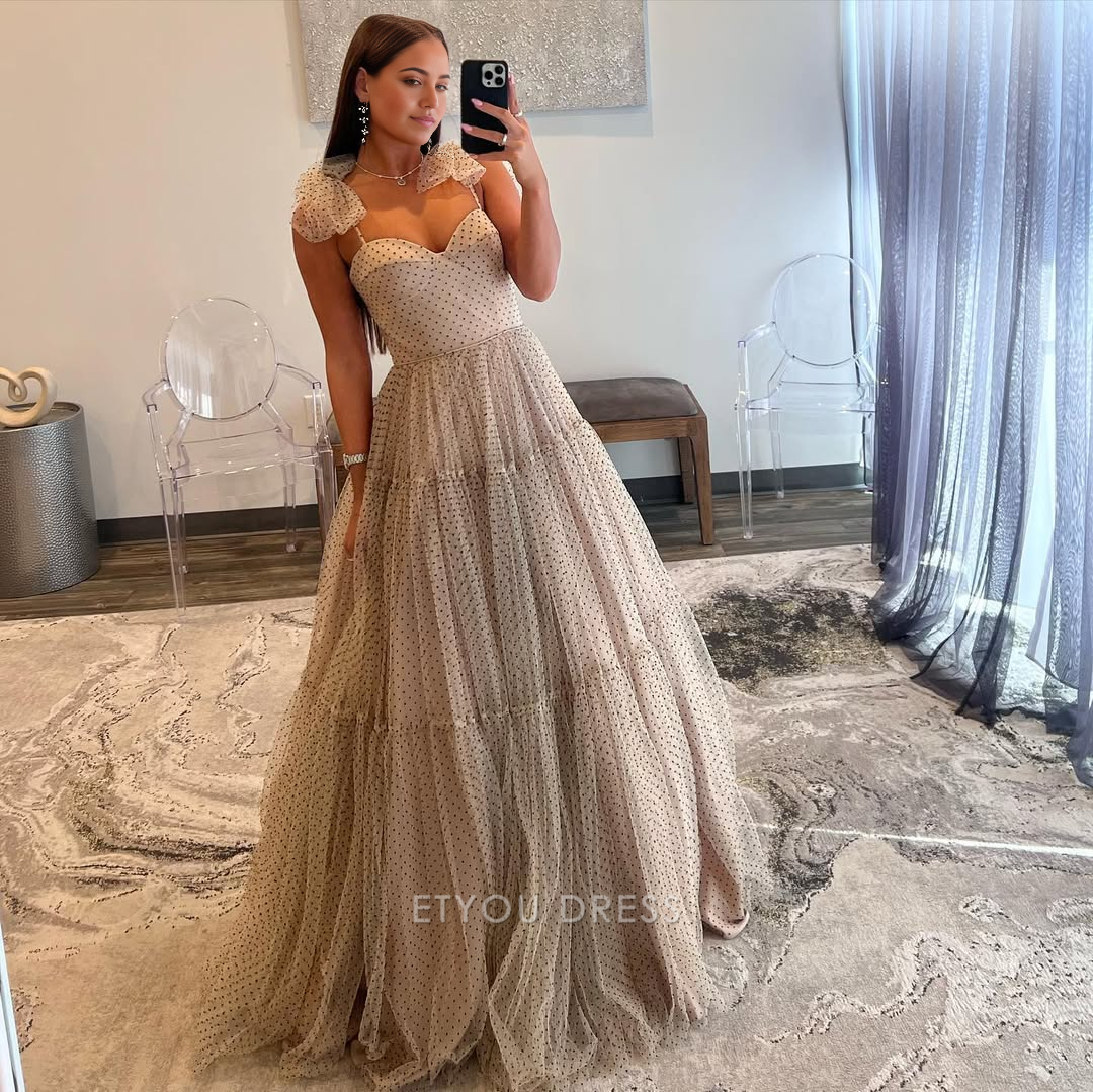 A Line Spaghetti Straps Tulle Long formal dresses Bridesmaid Dresses evening gown Prom Dress