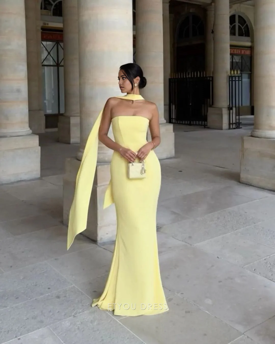 Mermaid Strapless Yellow Long formal dresses Bridesmaid Dresses evening gown Prom Dress