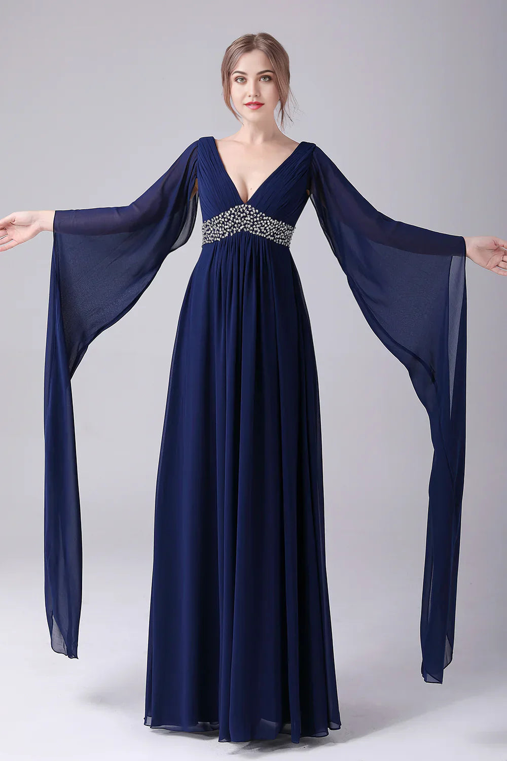 A-Line V-Neck Chiffon Floor-Length Mother Of the Bride Dress With Pleated