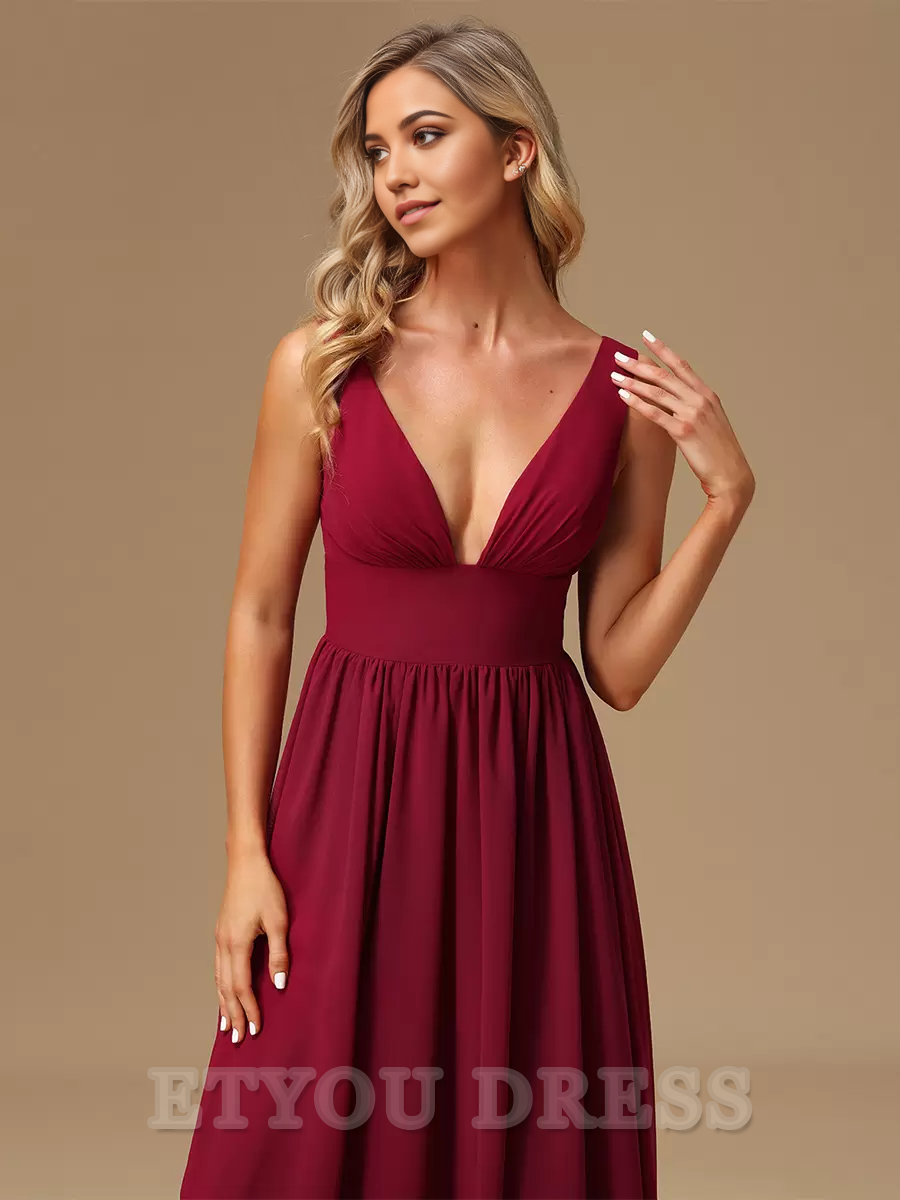 A-line V-Neck Floor-Length Zipper Chiffon formal dresses Bridesmaid Dresses evening gown Prom Dress