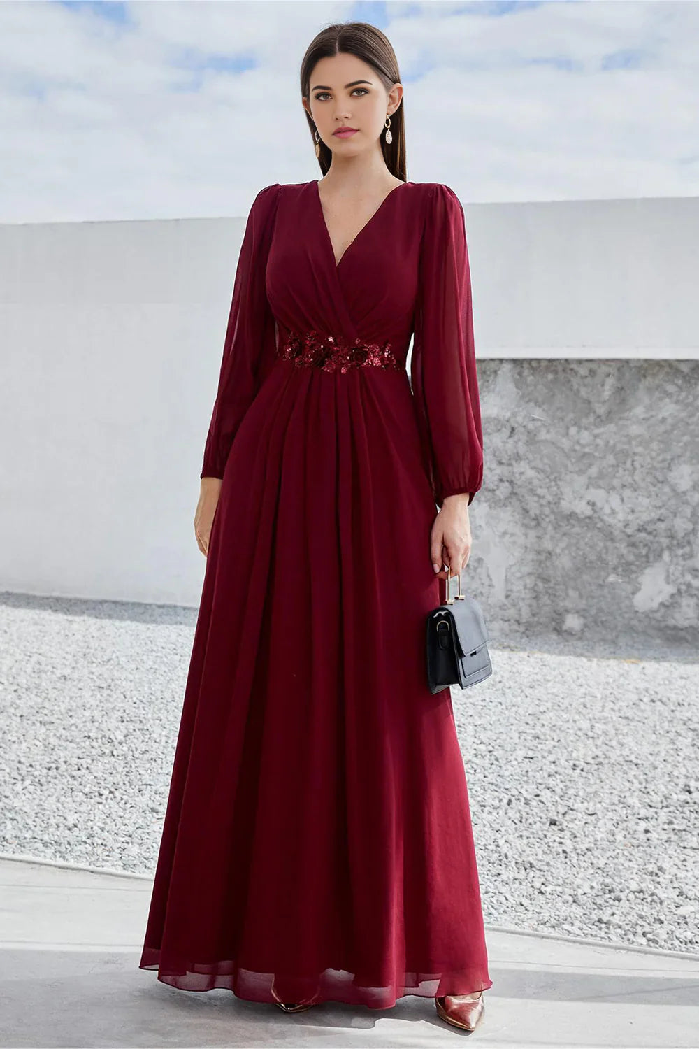 A Line Long Sleeves Mother of the Bride Dress
