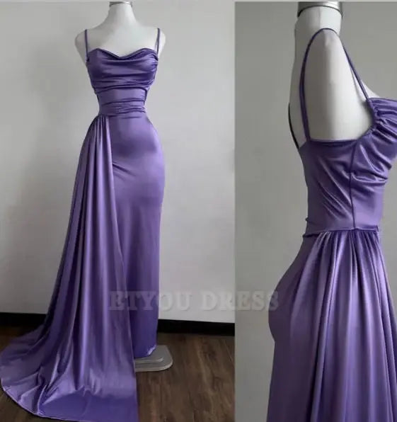 Mermaid Sweetheart Spaghetti Straps Satin Purple formal dresses Bridesmaid Dresses evening gown Prom Dress