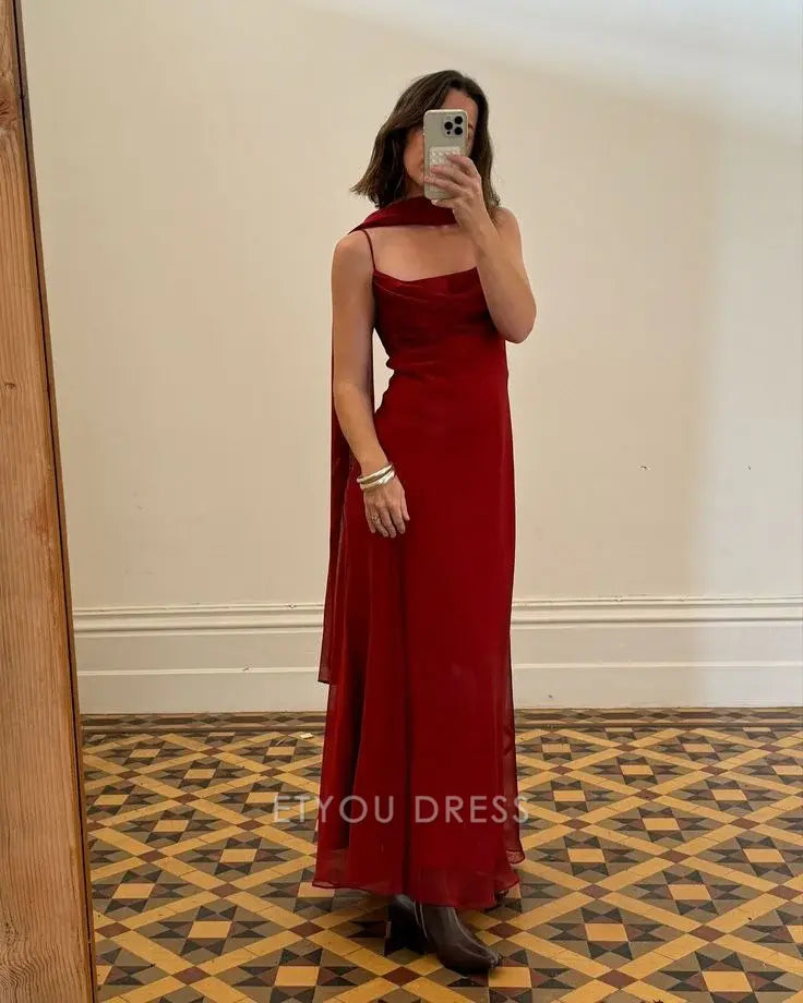 A Line Spaghetti Straps Red formal dresses Bridesmaid Dresses evening gown Prom Dress