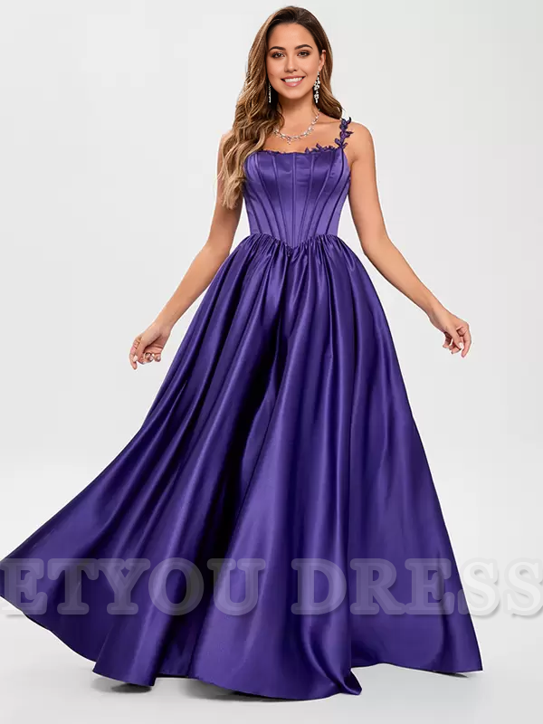 A-Line Square Neck Sleeveless Satin Applique formal dresses Bridesmaid Dresses evening gown Prom Dress