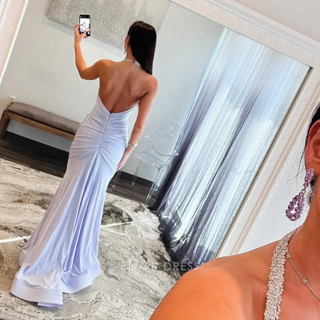 Mermaid Halter Backless Lavender Long formal dresses Bridesmaid Dresses evening gown Prom Dress