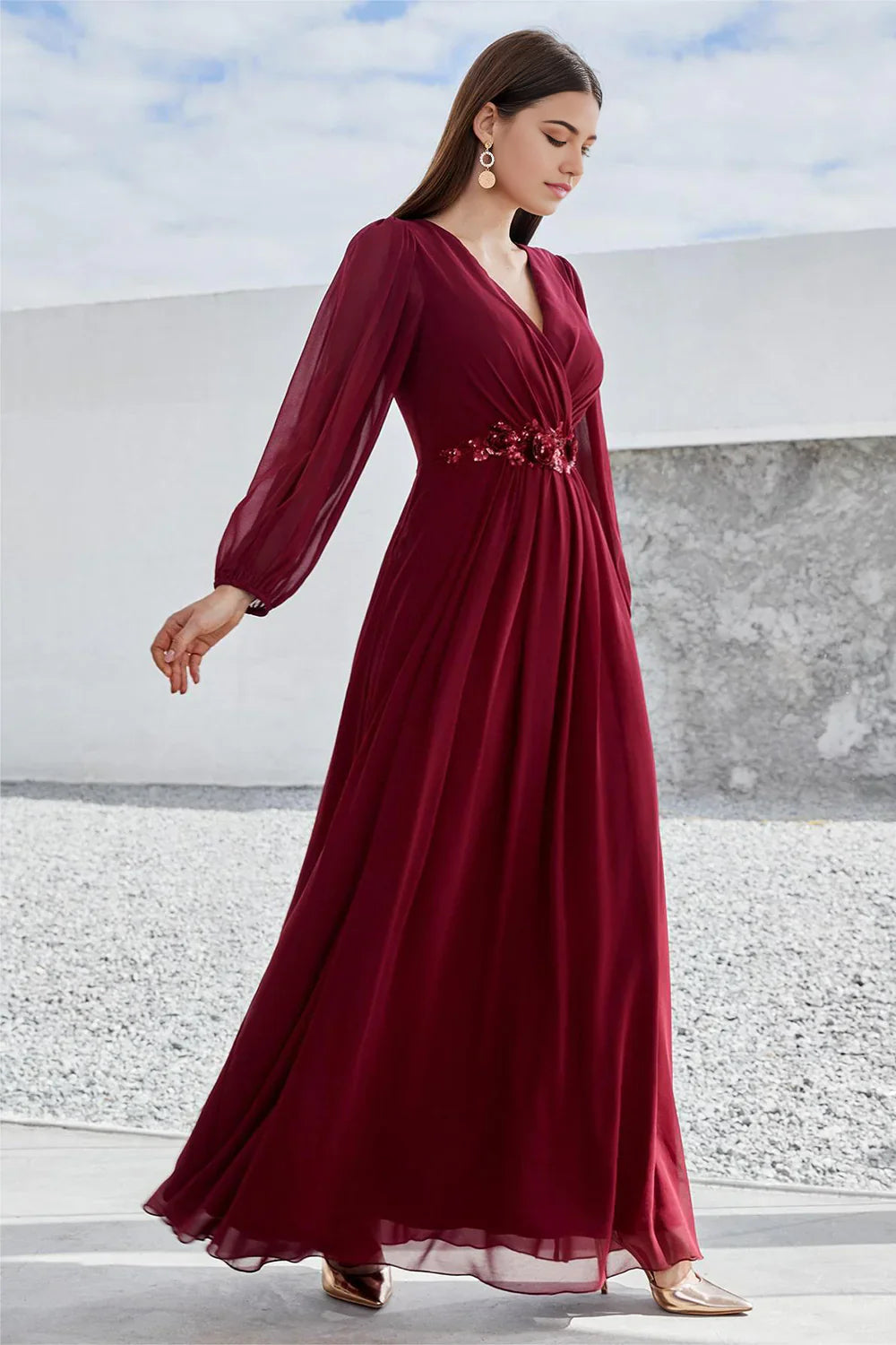 A Line Long Sleeves Mother of the Bride Dress