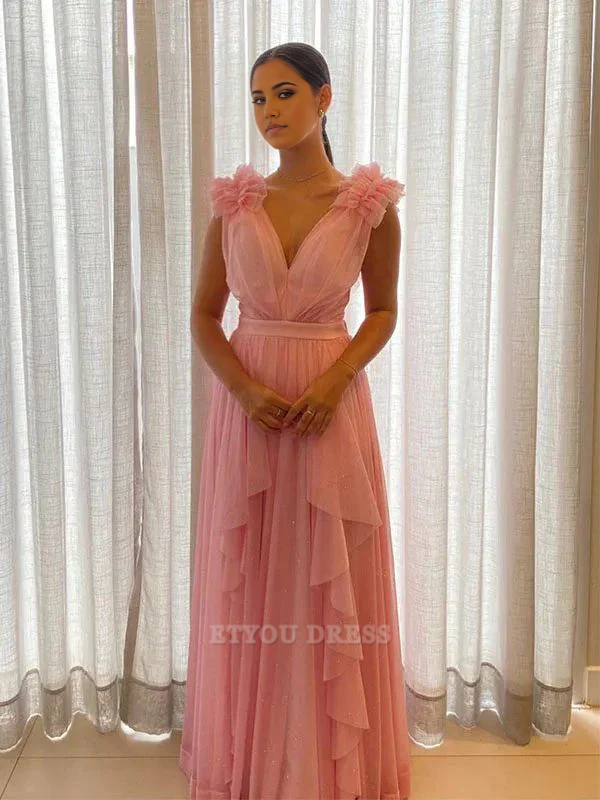 A Line V-Neck Chiffon Pink formal dresses Bridesmaid Dresses evening gown Prom Dress