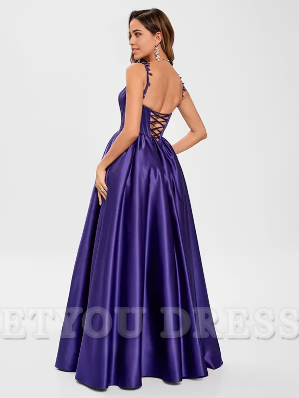 A-Line Square Neck Sleeveless Satin Applique formal dresses Bridesmaid Dresses evening gown Prom Dress