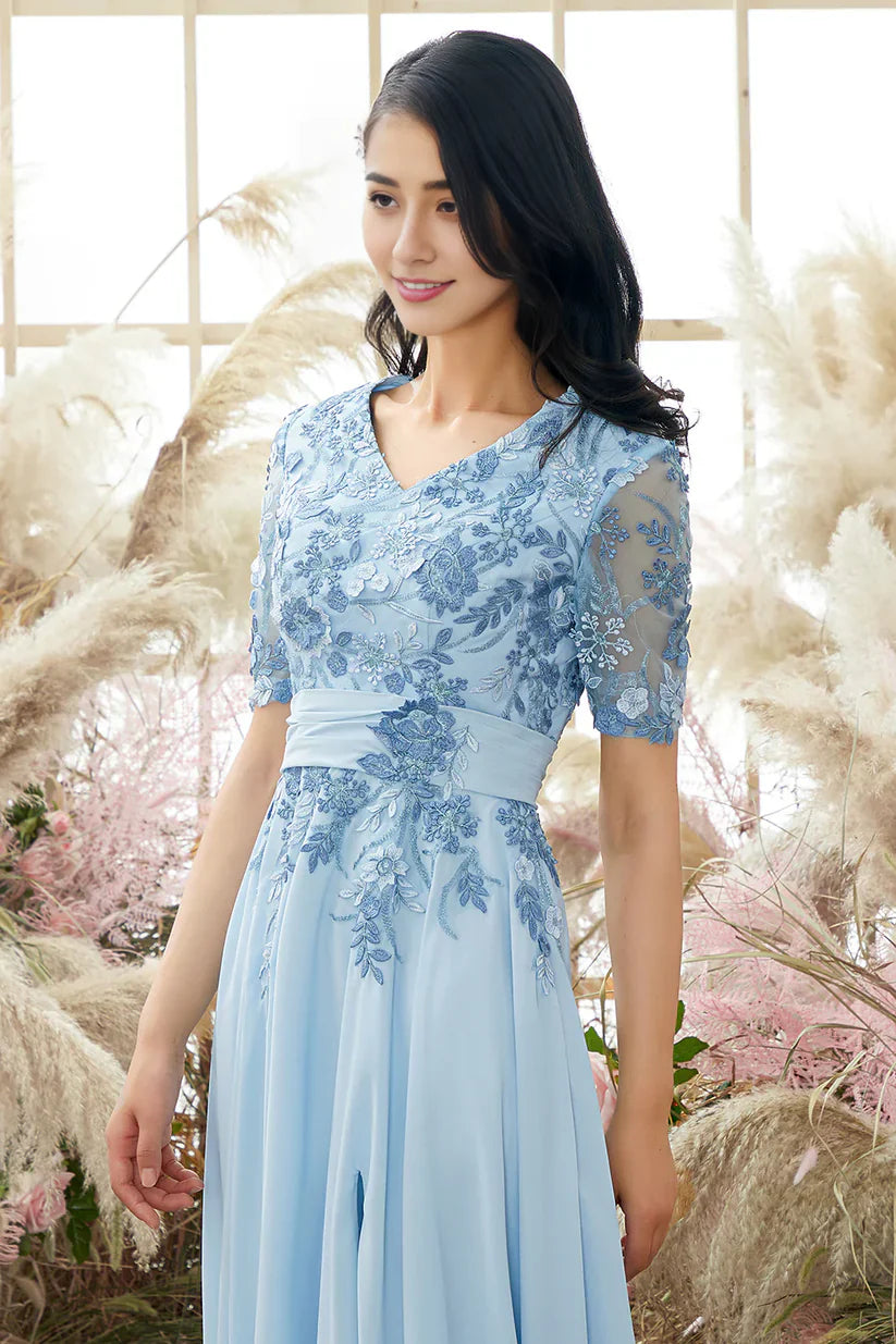 A-line V Neck Mother of Bride Dress with Appliques
