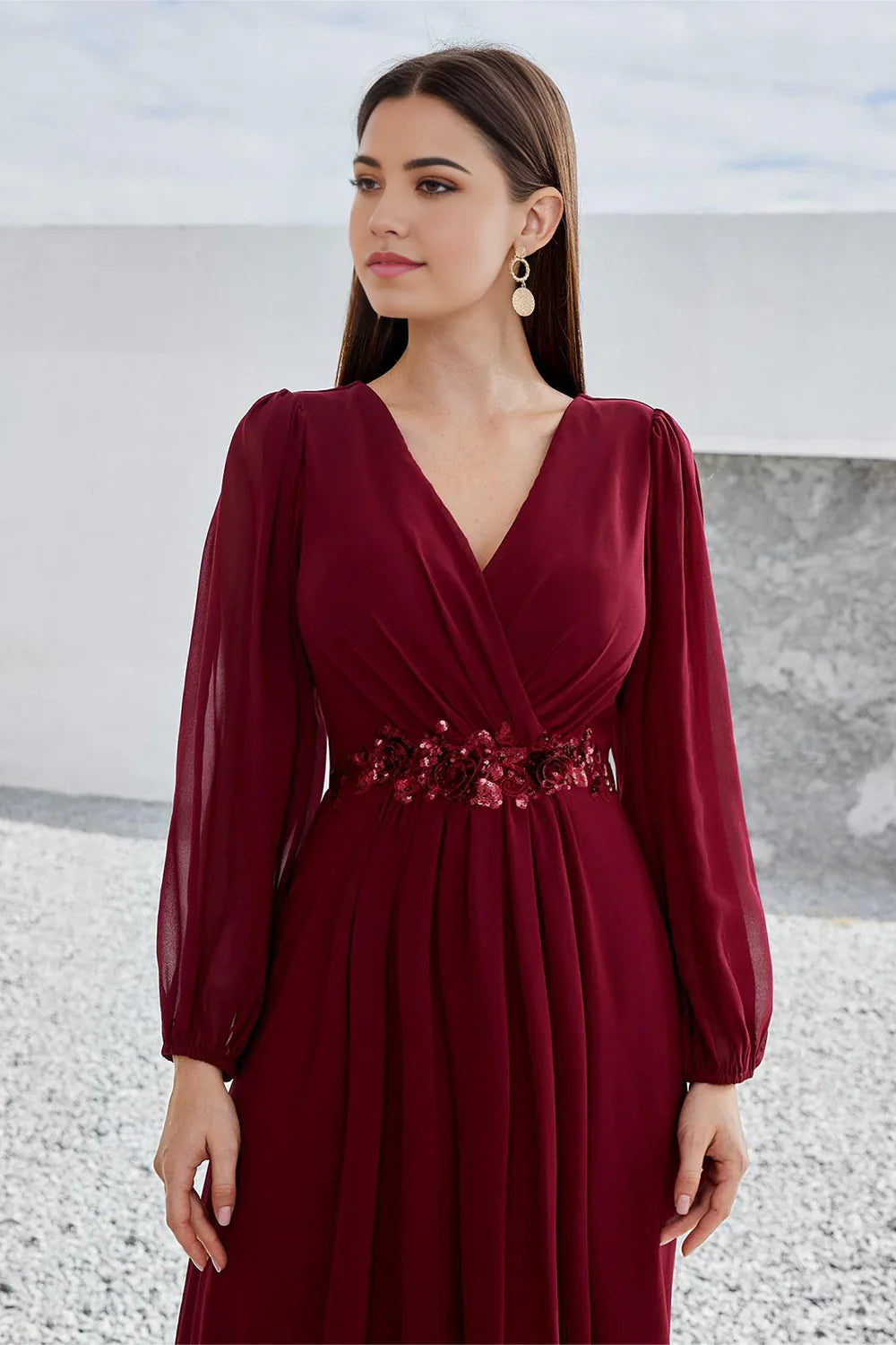 A Line Long Sleeves Mother of the Bride Dress