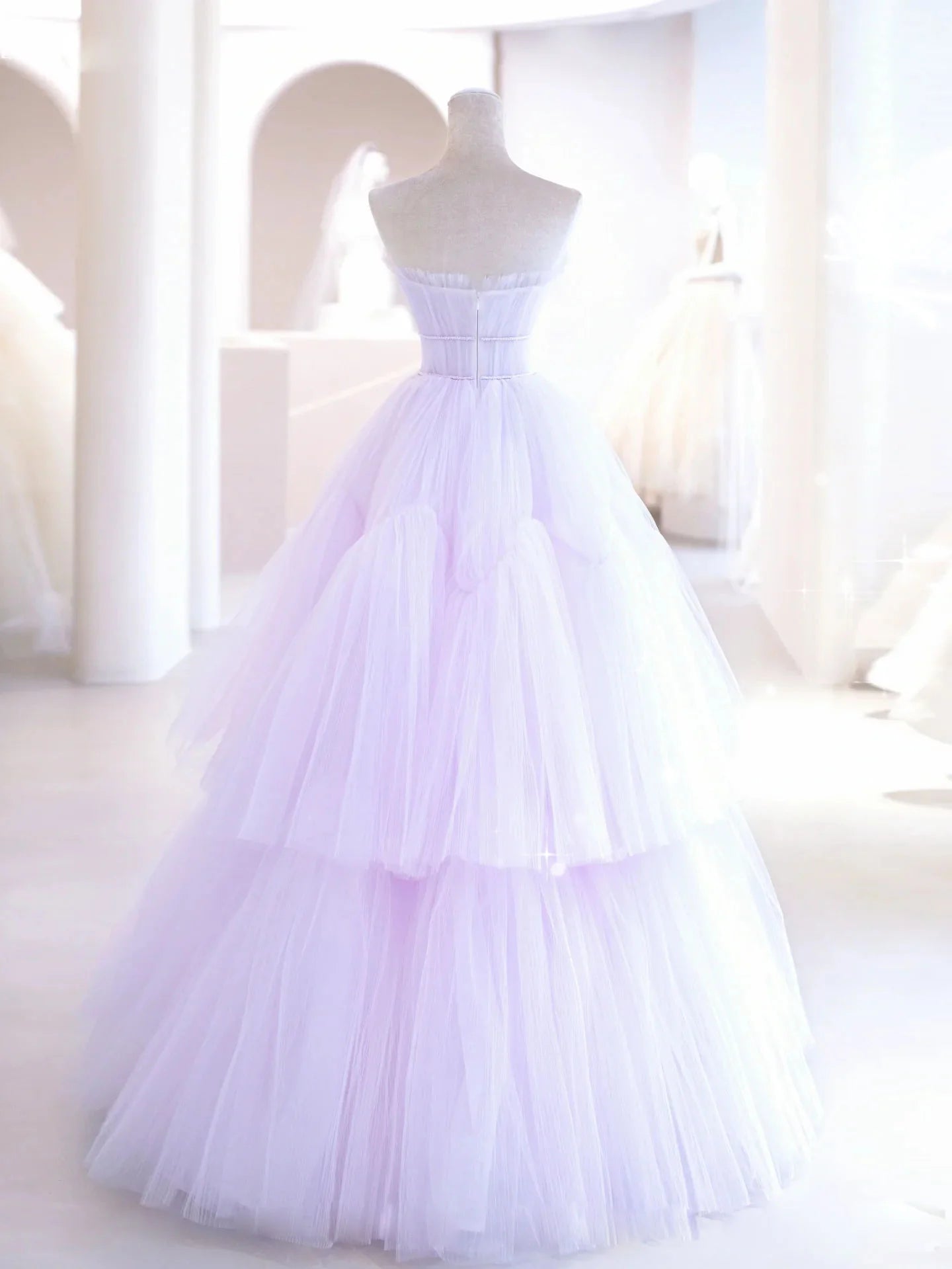 A line tulle long prom dress
