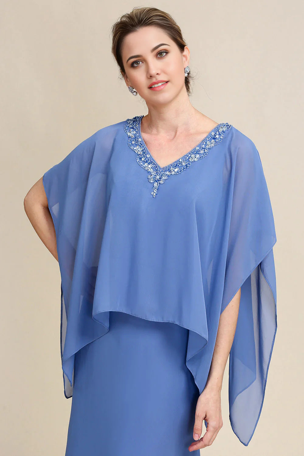 Sparkly Beaded Batwing Sleeves Mother of the Bride Dress