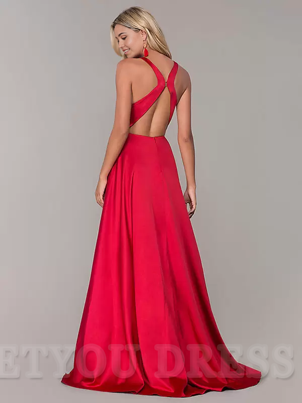 A-Line V-Neck Sleeveless Split Front formal dress evening gown Wedding Guest Dresses Prom Dress
