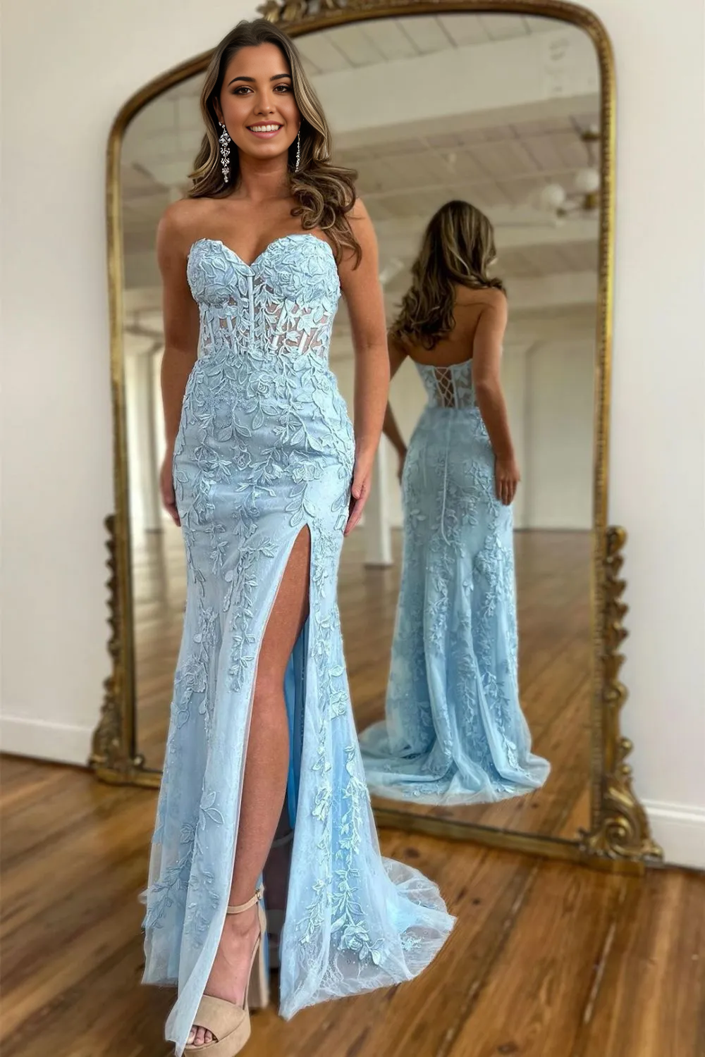 Mermaid Sweetheart Sleeveless With Slit Ball Gown with Appliques