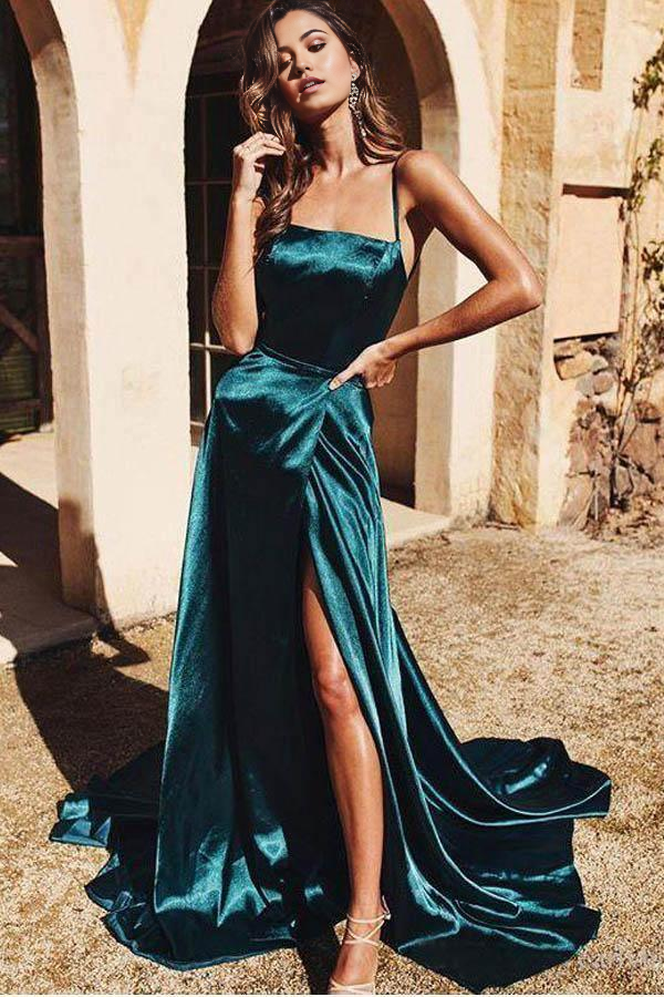 A-line Spaghetti Straps Formal Gowns Long evening gown Prom Dresses