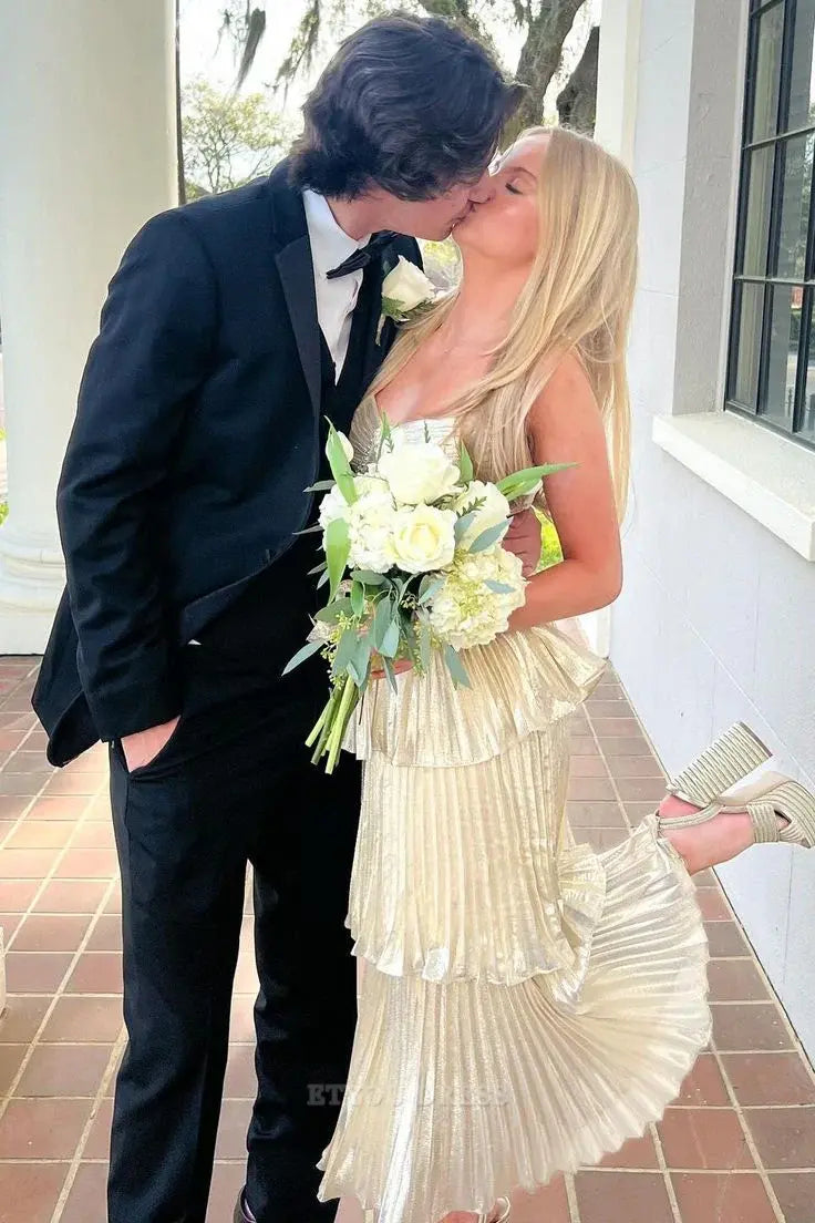 A Line Pleated Tiered formal dresses Bridesmaid Dresses evening gown Prom Dress