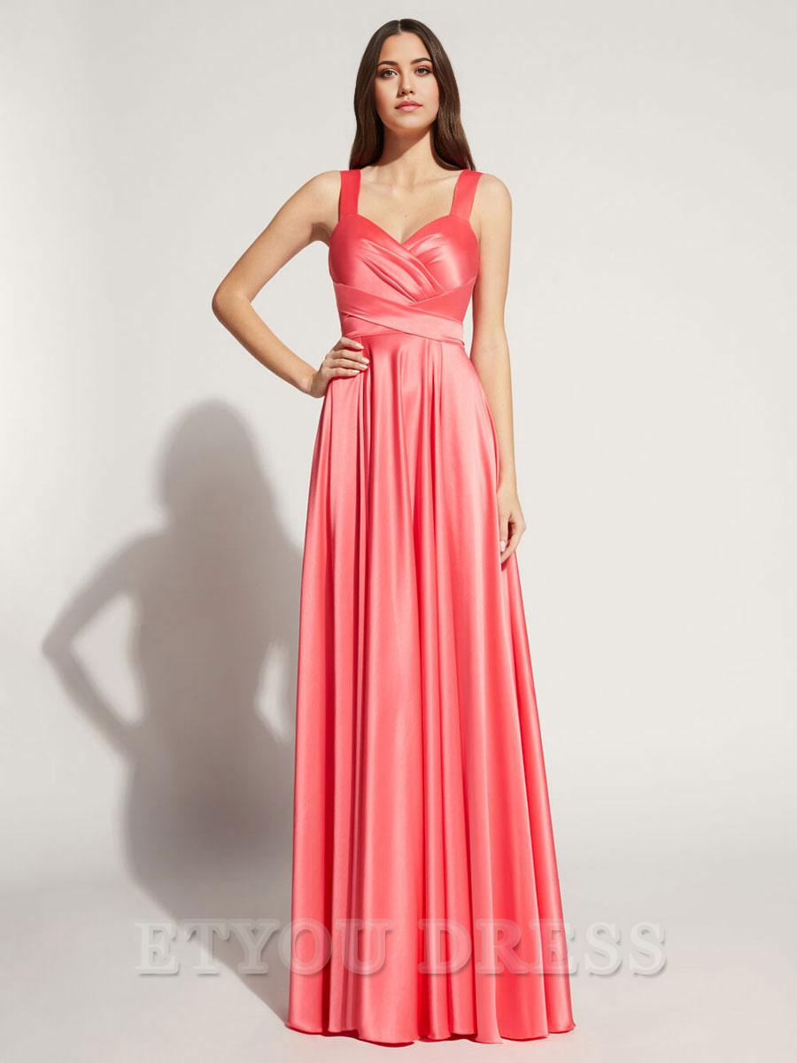 A-Line Sweetheart Neck Floor-Length Sleeveless Zipper Satin formal dresses Bridesmaid Dresses evening gown Prom Dress