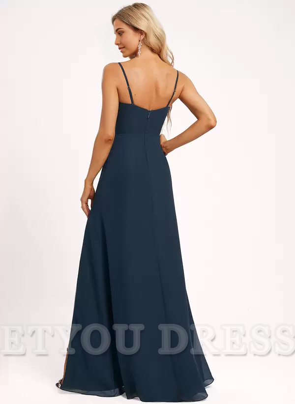Plus size Sheath Spaghetti Straps Chiffon Floor-Length formal dresses Bridesmaid Dresses evening gown Prom Dress