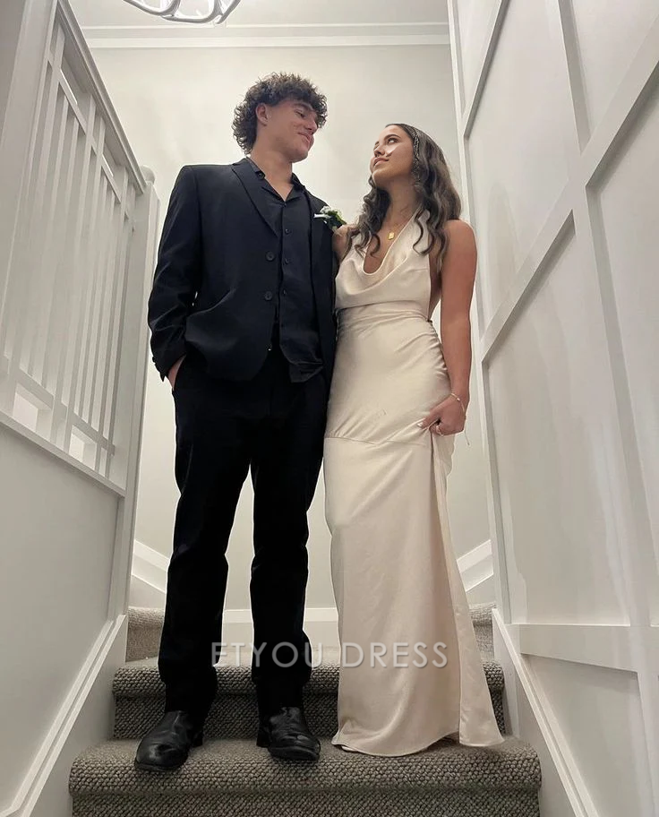 A Line Halter White Long formal dresses Bridesmaid Dresses evening gown Prom Dress