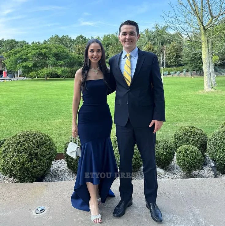 Mermaid Strapless Ruffles Navy Blue formal dresses Bridesmaid Dresses evening gown Prom Dress