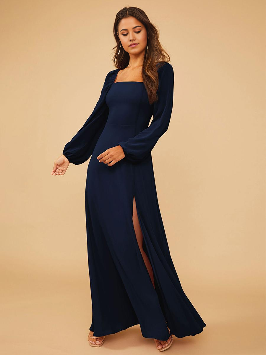A-Line Floor-Length Zipper Chiffon formal dresses Bridesmaid Dresses evening gown Prom Dress