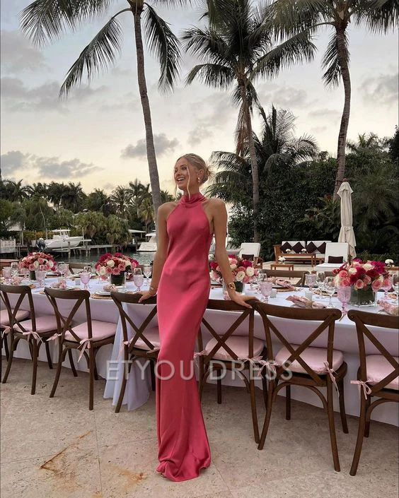 Sheath Halter Long formal dresses Bridesmaid Dresses evening gown Prom Dress