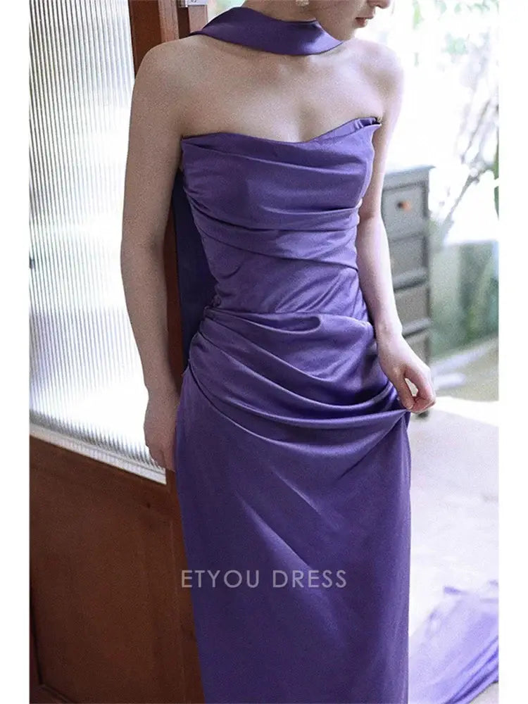Sheath Strapless Purple Long formal dresses Bridesmaid Dresses evening gown Prom Dress