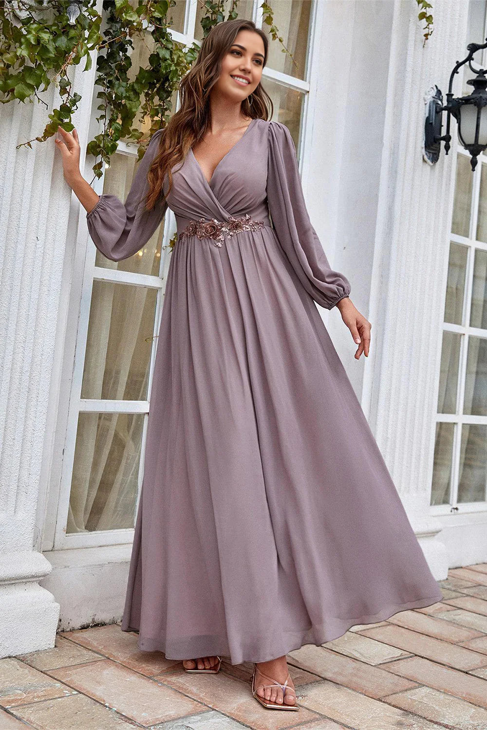 A Line Long Sleeves Mother of the Bride Dress