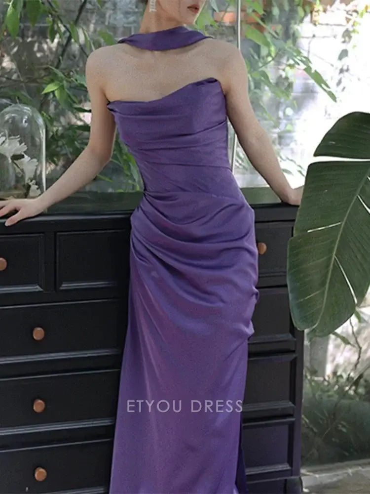 Sheath Strapless Purple Long formal dresses Bridesmaid Dresses evening gown Prom Dress