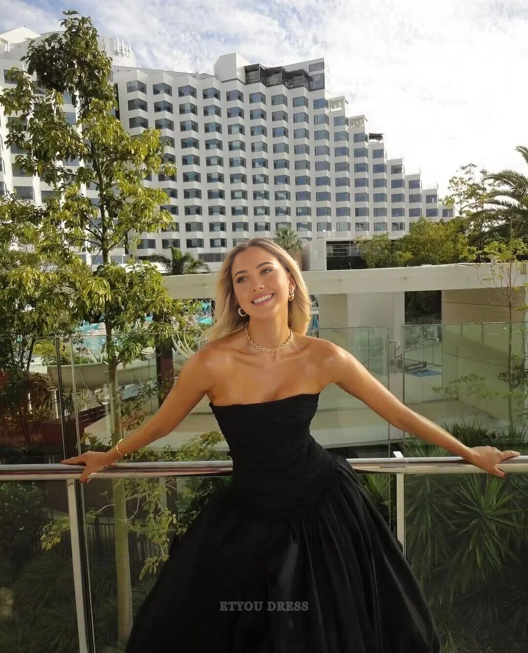 A Line Strapless Black Long formal dresses Bridesmaid Dresses evening gown Prom Dress With Slit