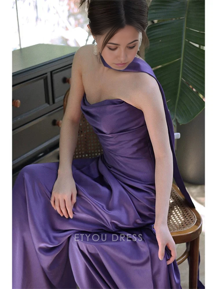 Sheath Strapless Purple Long formal dresses Bridesmaid Dresses evening gown Prom Dress