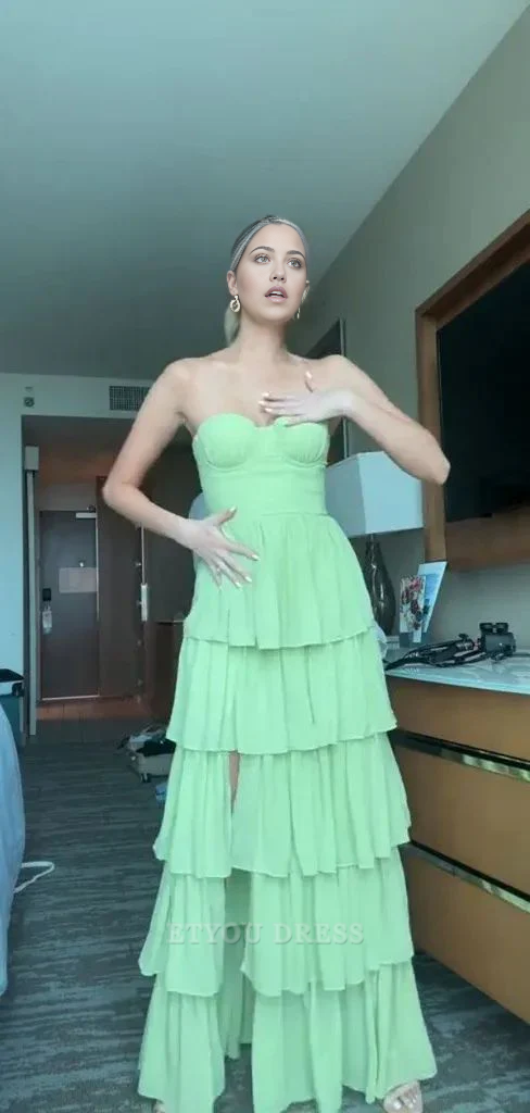 A Line Sweetheart Tiered Mint Green formal dresses Bridesmaid Dresses evening gown Prom Dress