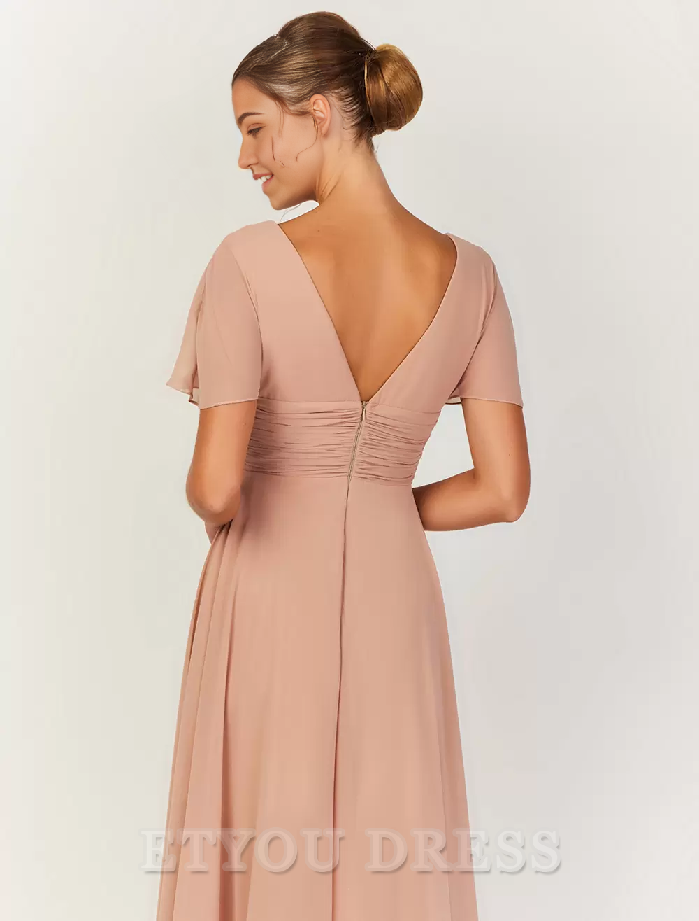 A-Line V-Neck Backless Chiffon formal dresses Bridesmaid Dresses evening gown Prom Dress