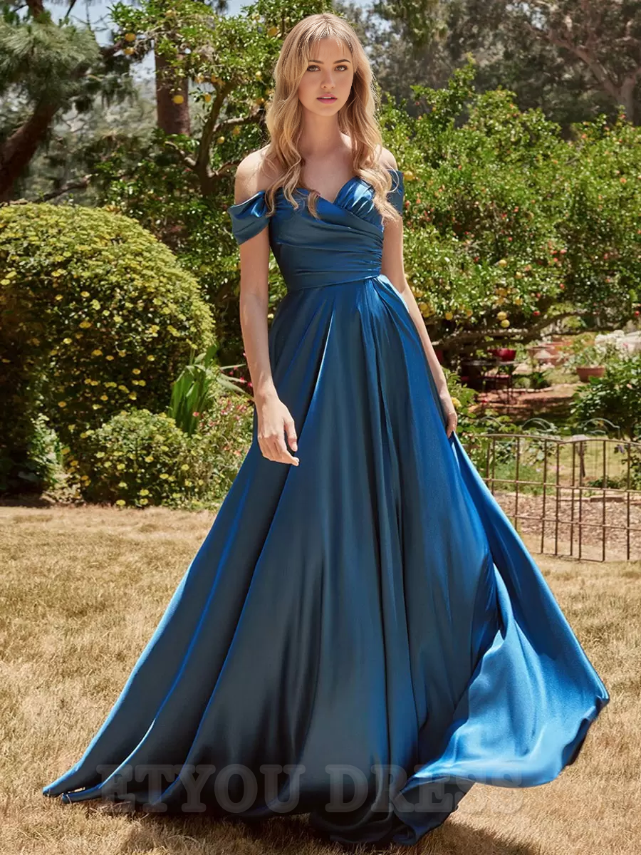 A-Line Sweetheart Neck Long Sleeves Satin Split Front formal dress evening gown Prom Dresses Wedding Guest Dresses Prom Dress