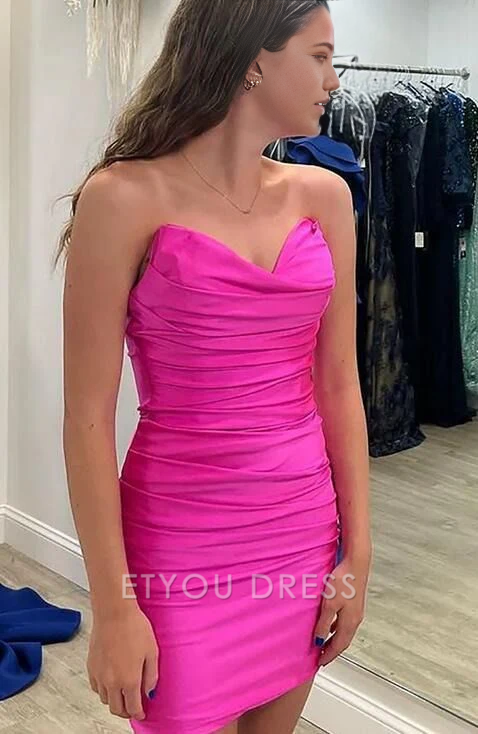Sheath Strapless Pink Short Homecoming Dress formal dresses Bridesmaid Dresses evening gown Prom Dress