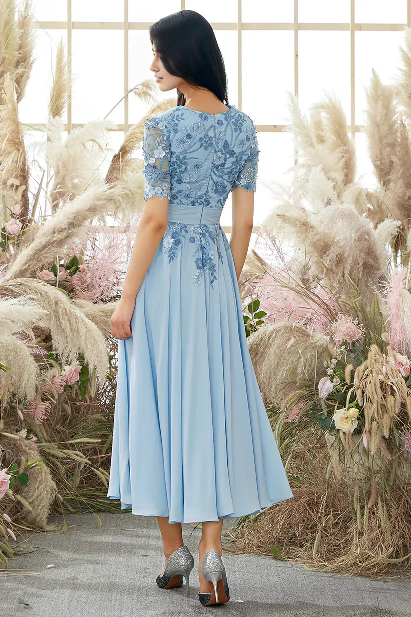 A-line V Neck Mother of Bride Dress with Appliques