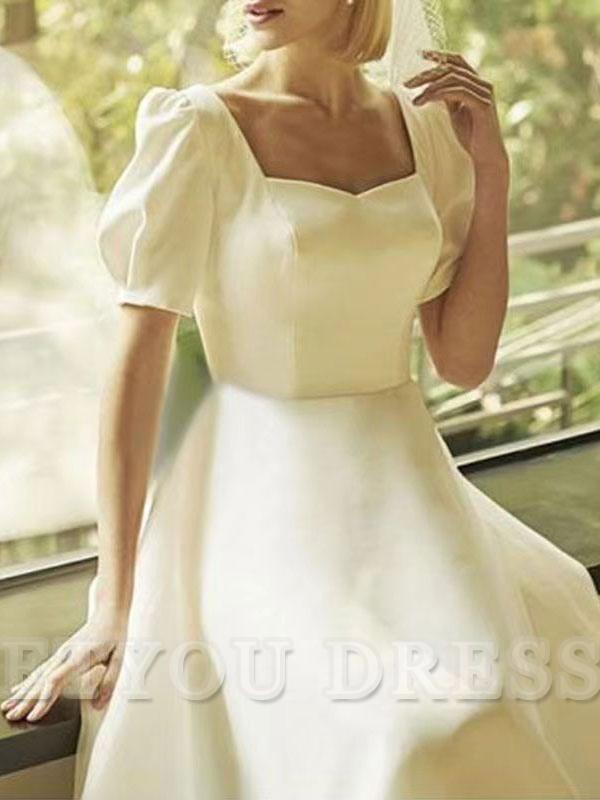 A-Line Square Neck Short Sleeves formal dresses Bridesmaid Dresses evening gown Prom Dress