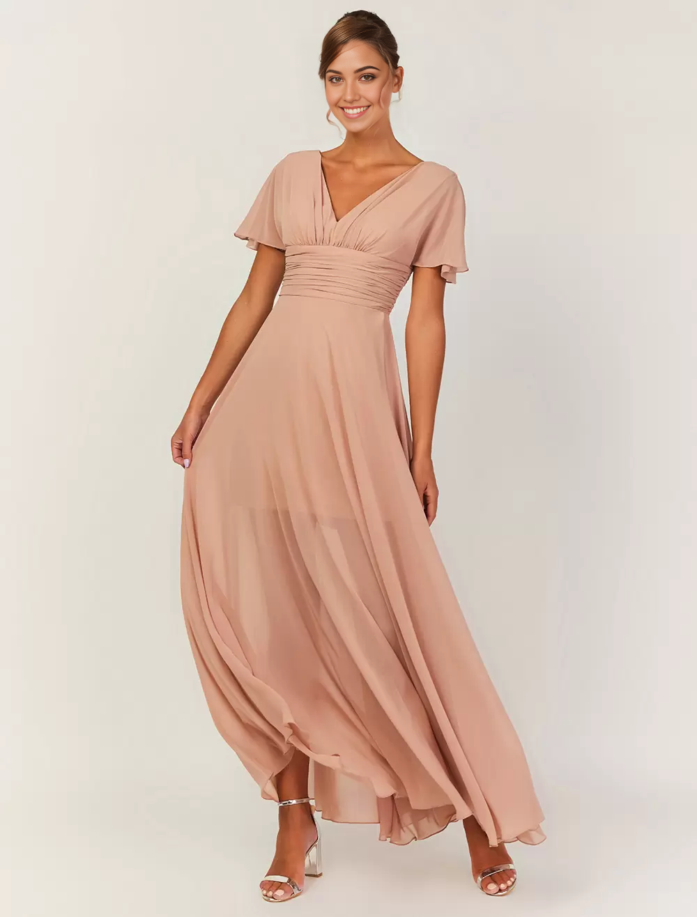 A-Line V-Neck Backless Chiffon formal dresses Bridesmaid Dresses evening gown Prom Dress