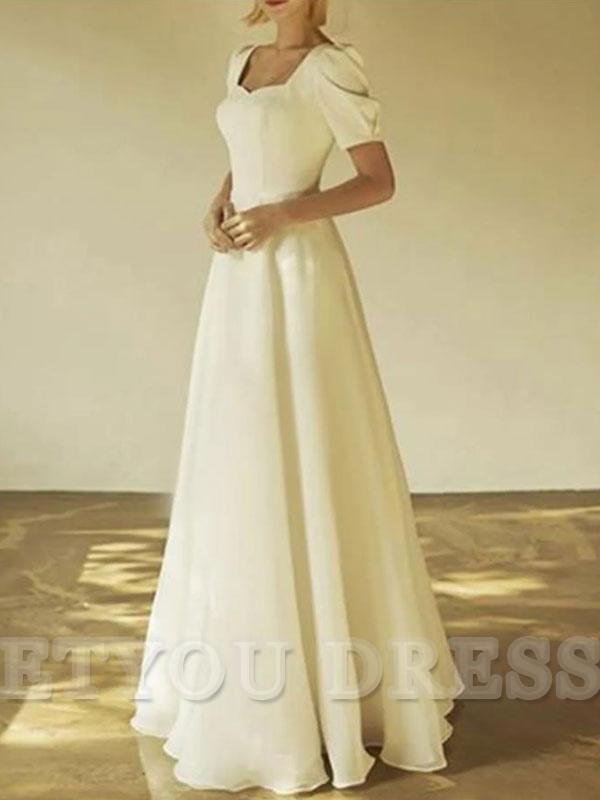 A-Line Square Neck Short Sleeves formal dresses Bridesmaid Dresses evening gown Prom Dress