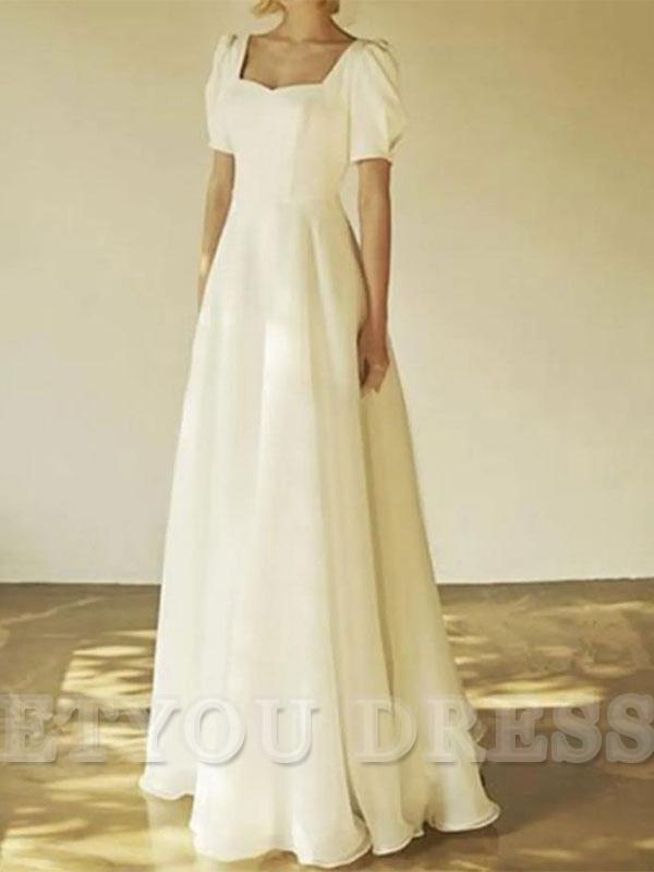 A-Line Square Neck Short Sleeves formal dresses Bridesmaid Dresses evening gown Prom Dress