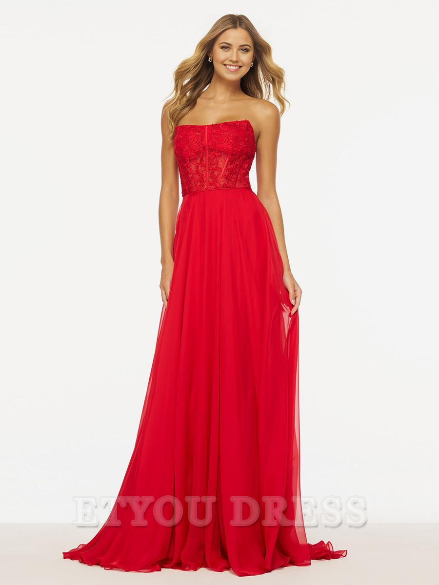 A-Line Strapless Sleeveless Lace formal dresses Bridesmaid Dresses evening gown Prom Dress