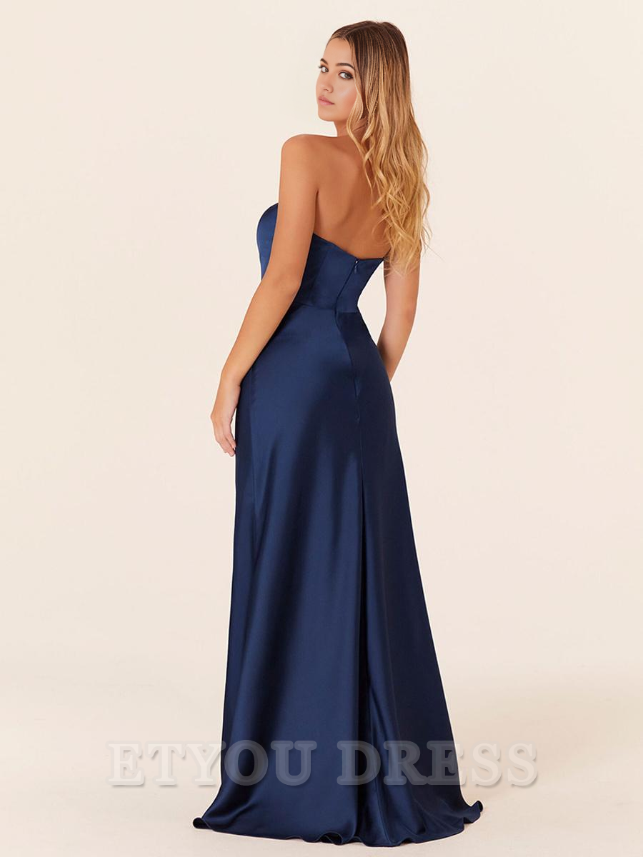 A-Line sleeveless Floor-Length Zipper Satin formal dresses Bridesmaid Dresses evening gown Prom Dress