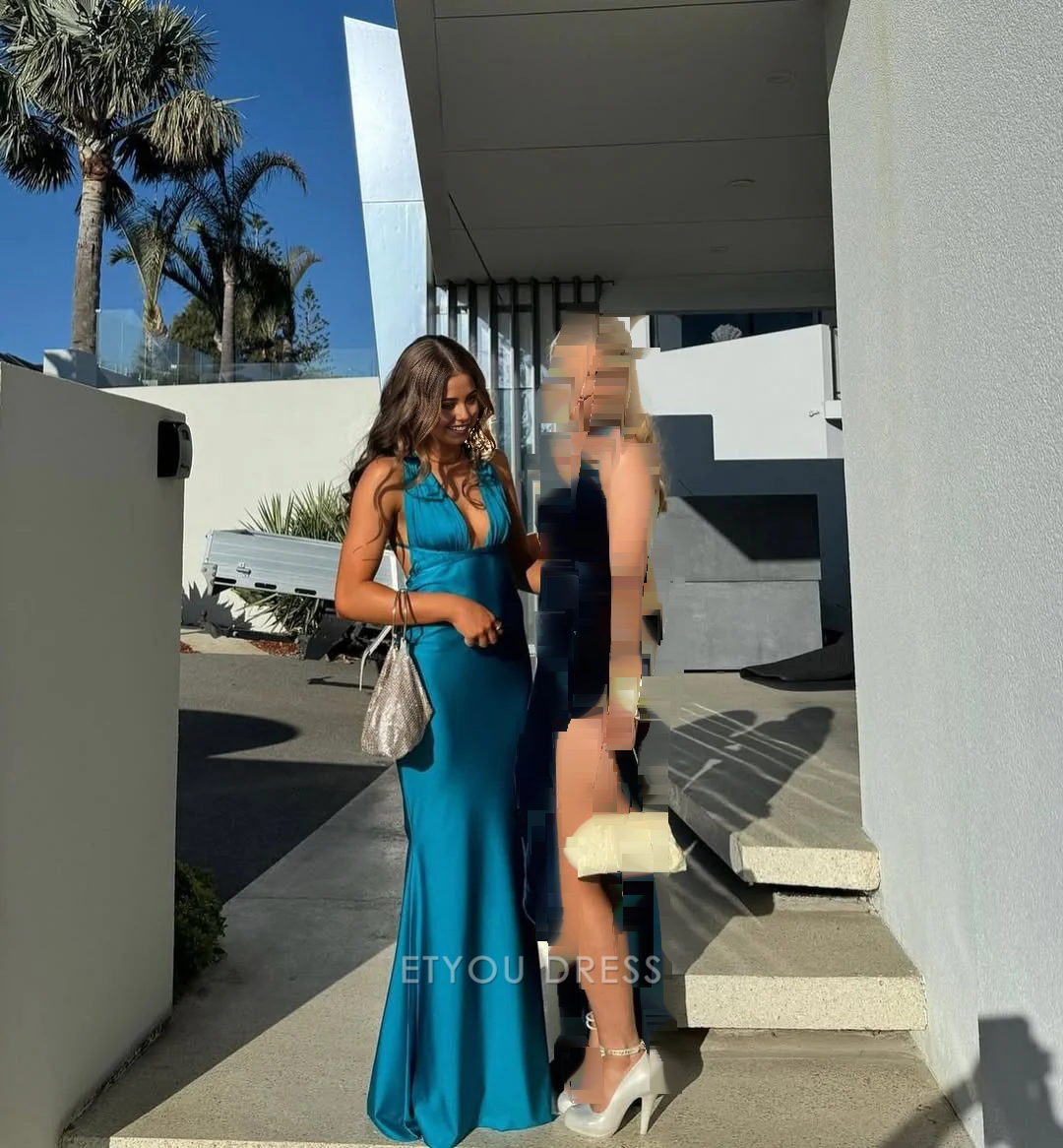 Mermaid Deep V Neck Long formal dresses Bridesmaid Dresses evening gown Prom Dress