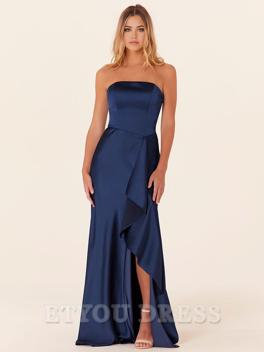 A-Line sleeveless Floor-Length Zipper Satin formal dresses Bridesmaid Dresses evening gown Prom Dress