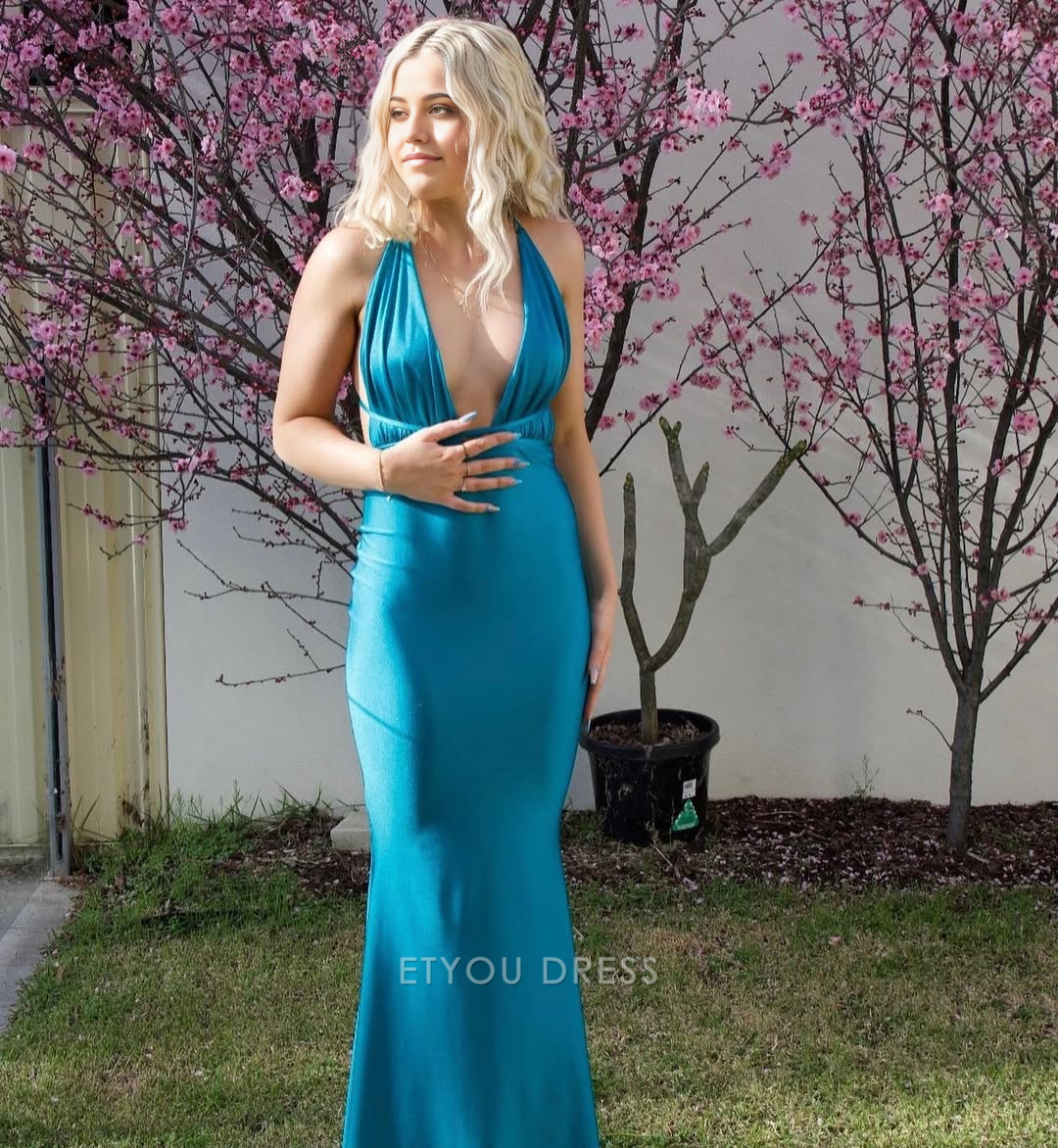 Mermaid Deep V Neck Long formal dresses Bridesmaid Dresses evening gown Prom Dress