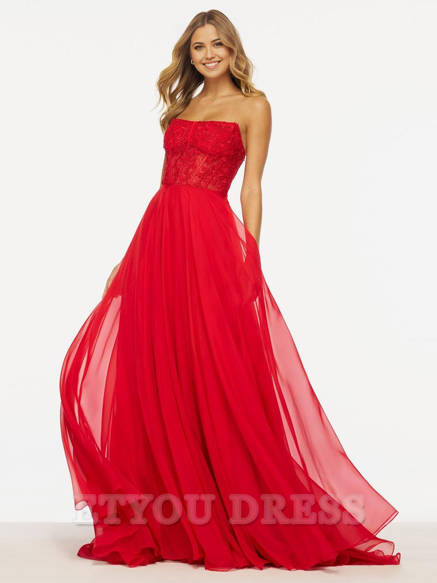 A-Line Strapless Sleeveless Lace formal dresses Bridesmaid Dresses evening gown Prom Dress