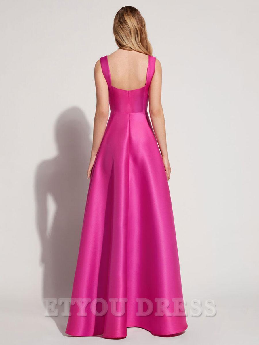 A-Line Square Neck Satin Floor-Length formal dresses Bridesmaid Dresses evening gown Prom Dress